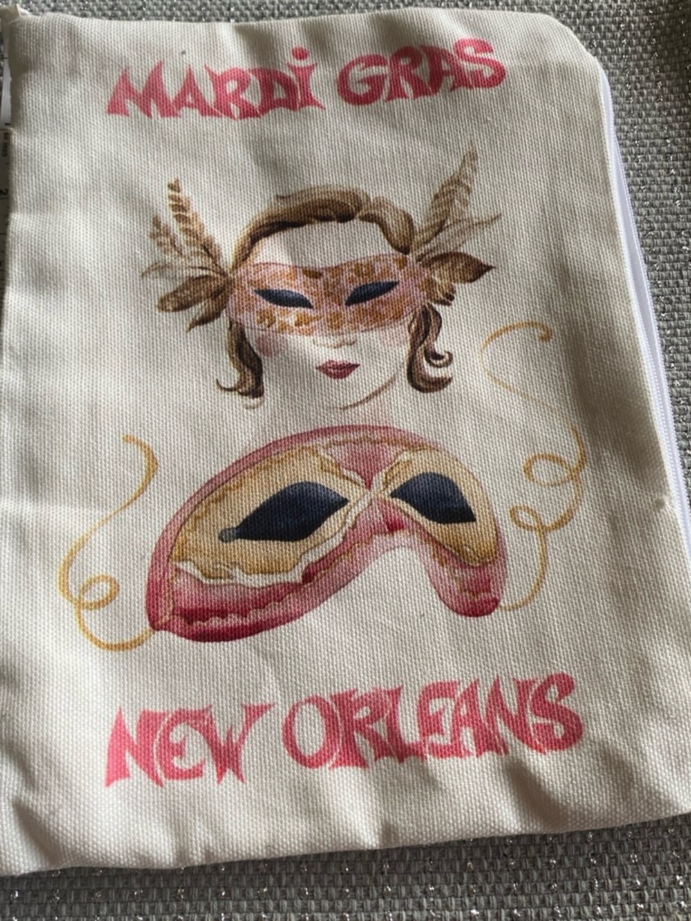 Mardi Gras New Orleans Printed Cosmetic Bag - Cream & Pink